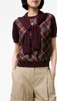 Burberry Sandrina Scarf Front Short Sleeve Wool & Silk Crewneck Sweater