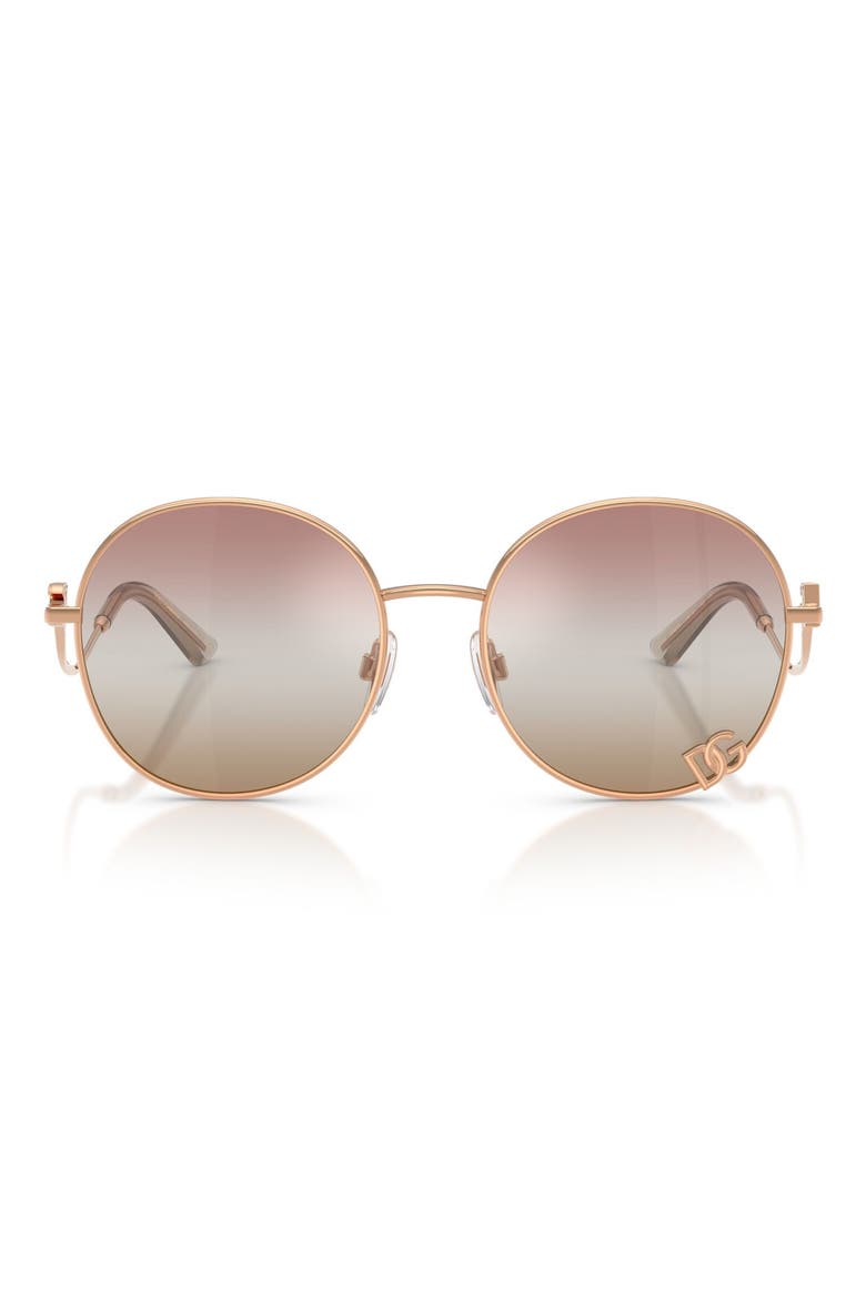 56mm Gradient Round Sunglasses, Main, color, ROSE GOLD / PINK BROWN
