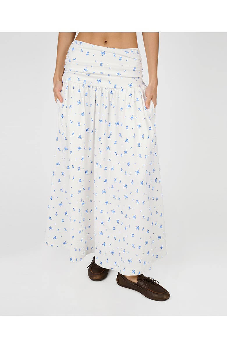 WeWoreWhat Ruched Waist Midi Skirt, Main, color, Sky Multi