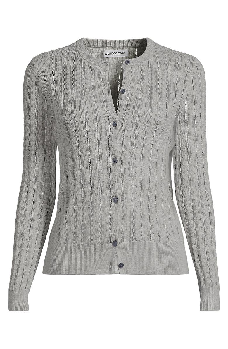 Lands' End Cotton Pointelle Modern Cardigan Sweater, Alternate, color, Gray Heather