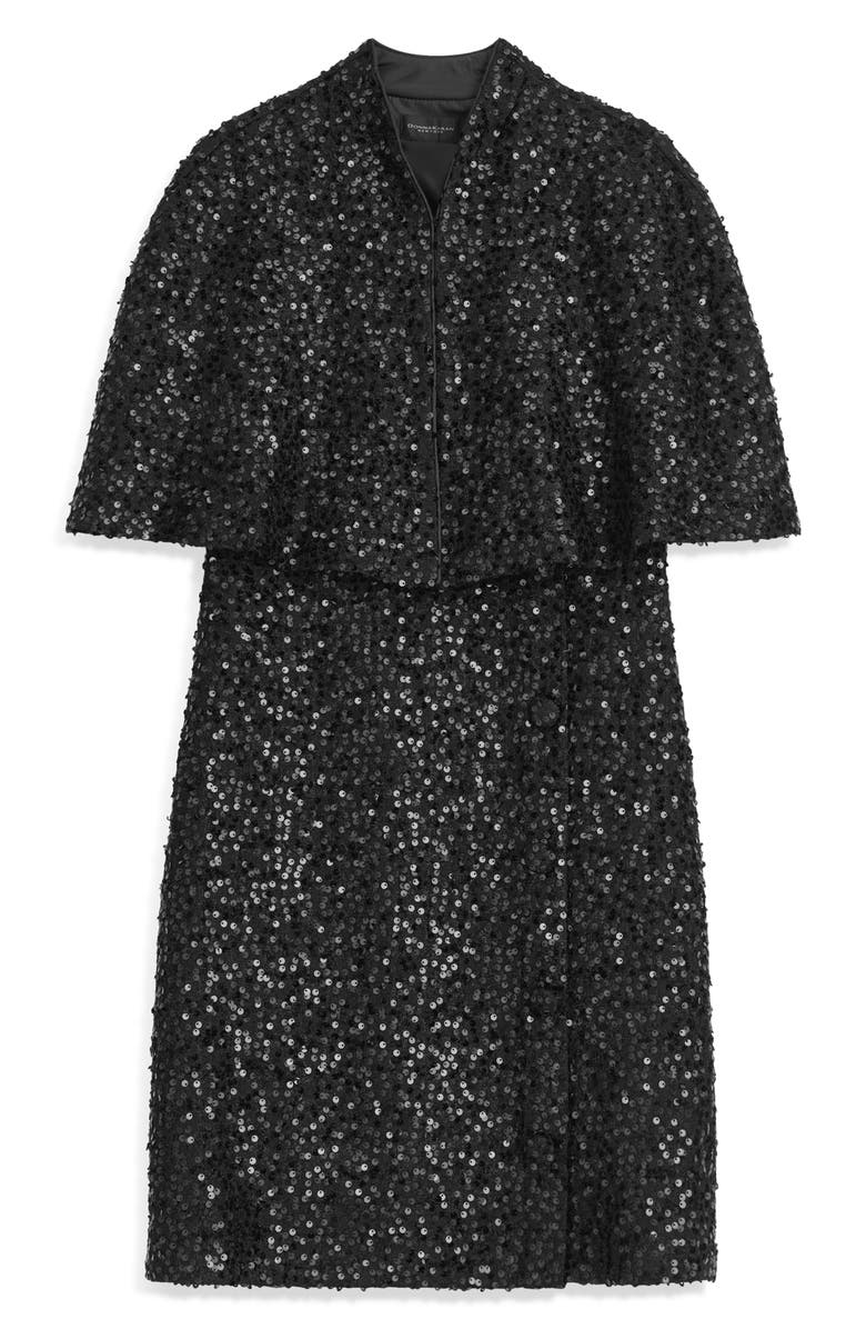 Donna Karan New York Sequin Tweed Cape & Sheath Dress Set, Alternate, color,
