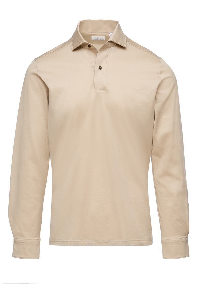 Emanuel Berg Jacquard Luxe Long Sleeve Polo, Main, color, Medium Beige