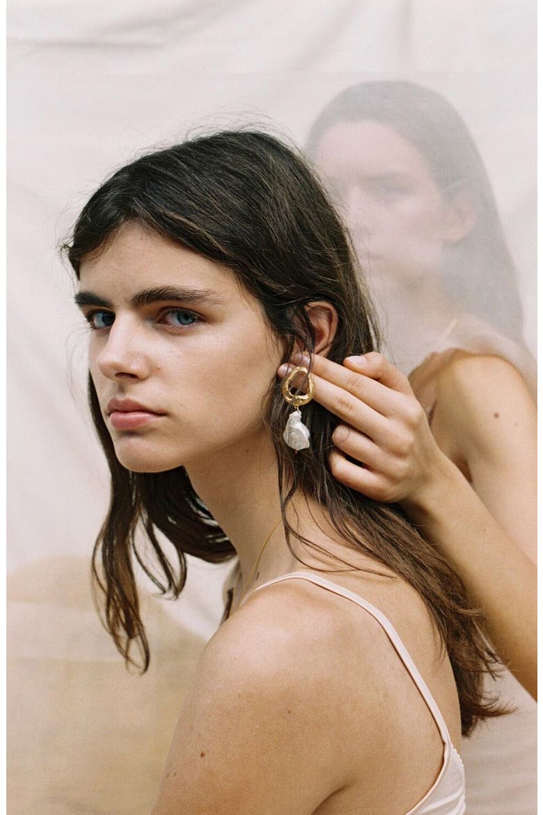The Infernal Storm Freshwater Pearl Drop Earrings, Alternate, color, GOLD