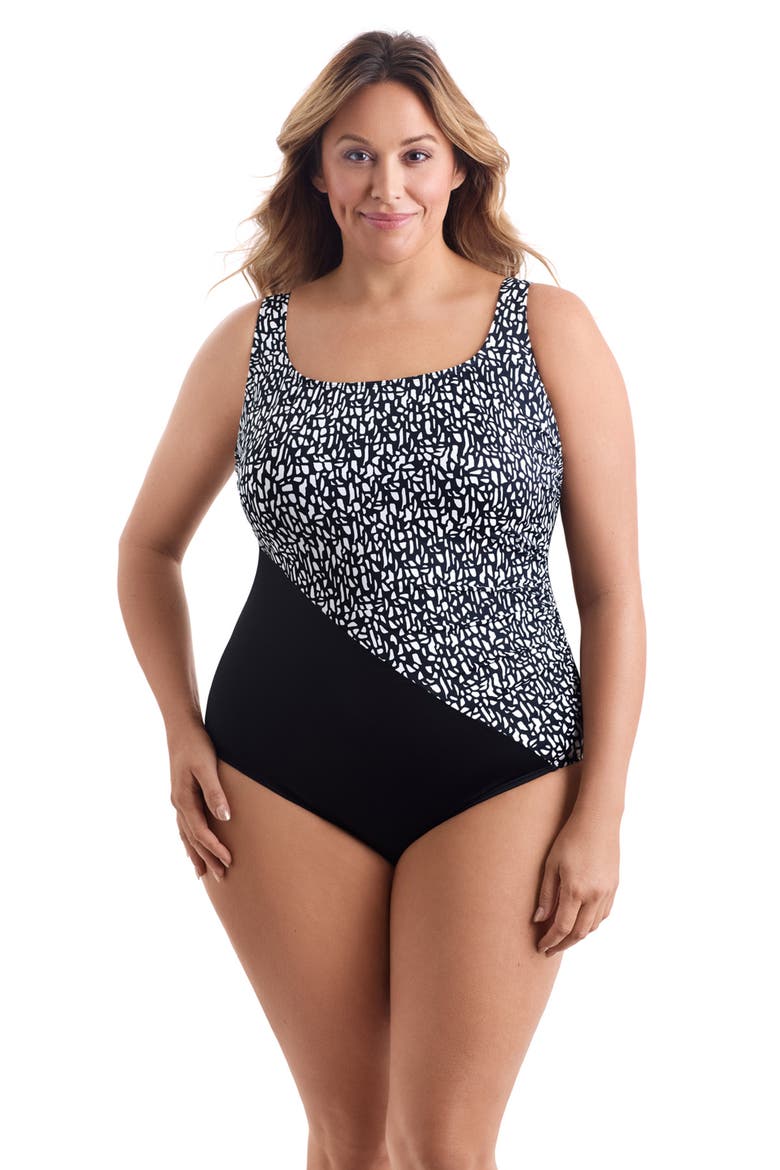 Side Shirred Tank Long Torso One-Piece Swimsuit, Main, color, Paper Mache