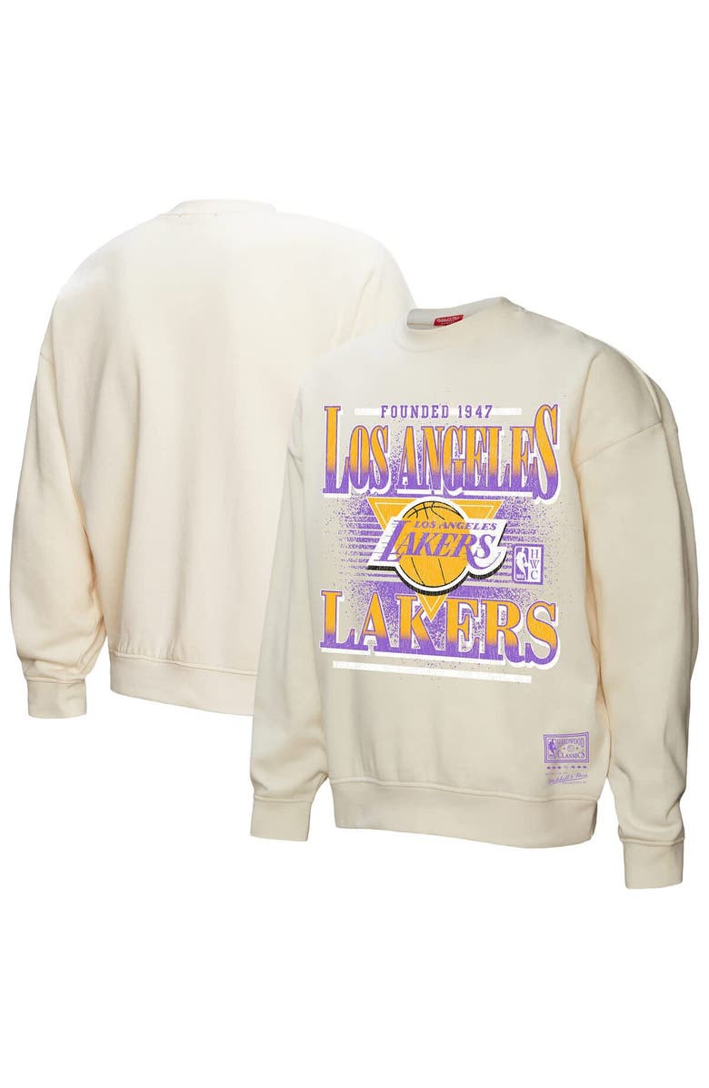 Mitchell & Ness Women's Mitchell & Ness Cream Los Angeles Lakers Oversprayed Pullover Sweatshirt, Main, color, Cream