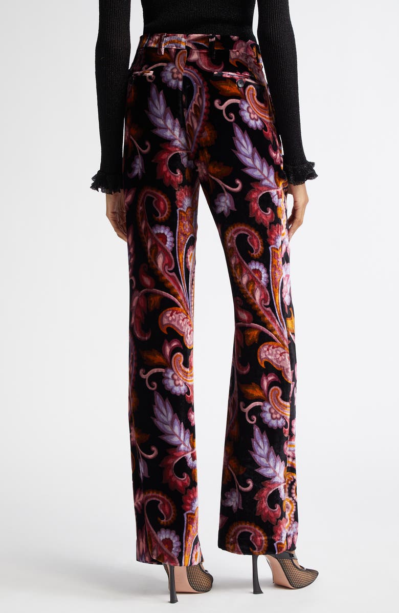 Etro Paisley Print Velvet Straight Leg Pants, Alternate, color, Printed Black Base