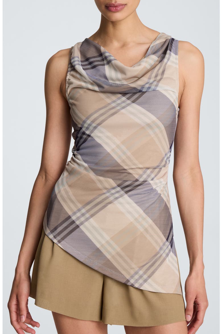 Asymmetrical Cowl Neck Top, Main, color, SAFARI TAN MULTI