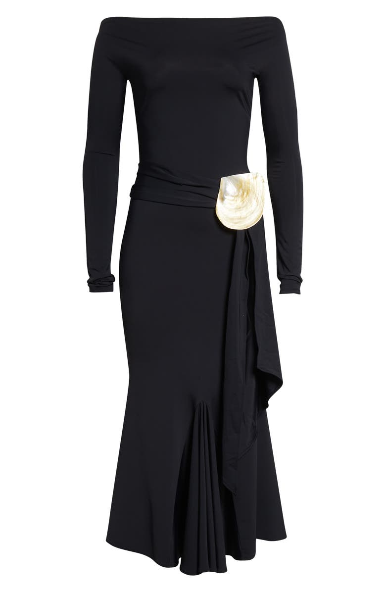 CONNER IVES Shell Belt Long Sleeve Mermaid Dress, Alternate, color, Black