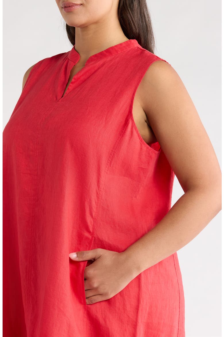 Split Neck Organic Linen Shift Dress, Alternate, color, GRENADINE