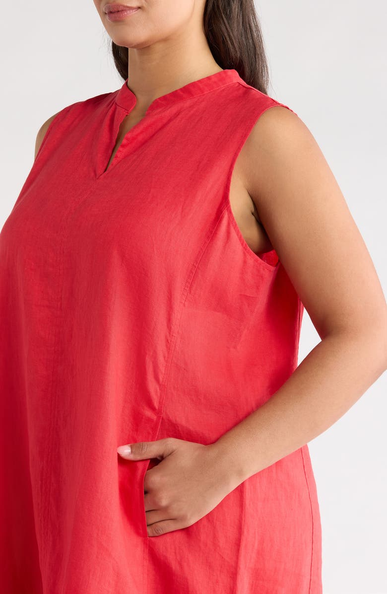 Eileen Fisher Split Neck Organic Linen Shift Dress, Alternate, color, Grenadine