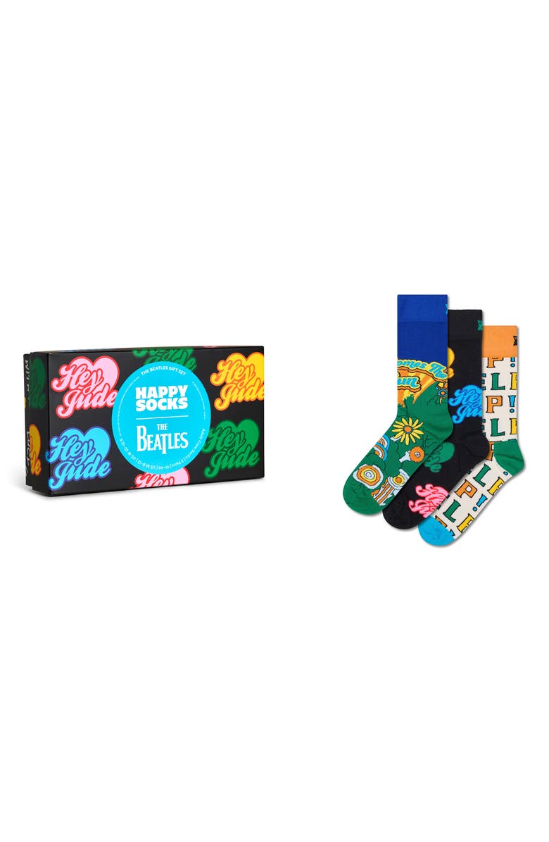 Happy Socks Assorted 3-Pack The Beatles Socks Gift Box, Main, color, Black
