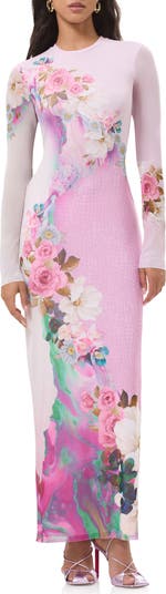 AFRM Women's Didi Long Sleeve Mesh Maxi Dress - Pink - Maxi dresses