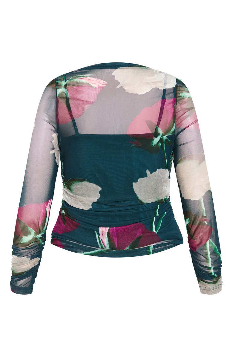 City Chic Lauryn Floral Sheer Mesh Top, Alternate, color, Emerald Stem
