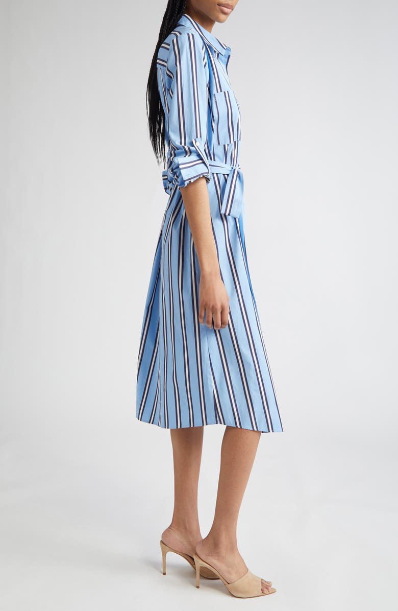 L'AGENCE Jubilee Stripe Belted Long Sleeve Cotton Shirtdress, Alternate, color, Sky Blue/ Midnight Stripe