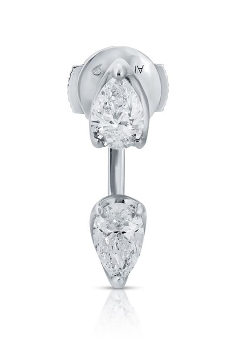 18k Gold Large Pear Diamond Single Wrap Earring