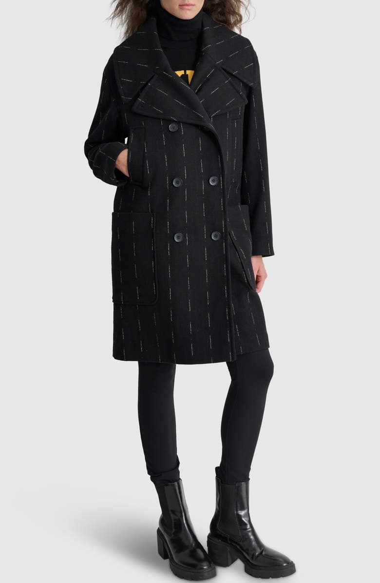 DKNY Broken Pinstripe Wool Blend Coat, Main, color, 