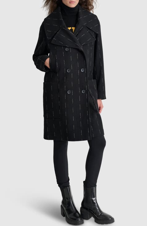 2024 DKNY Black Double Breasted Wool Blend Coat