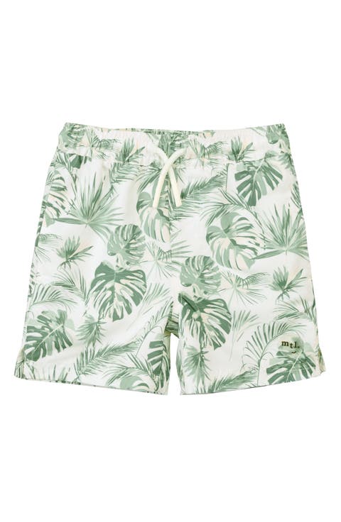 Monstera Leaf Print Swim Trunks (Baby)