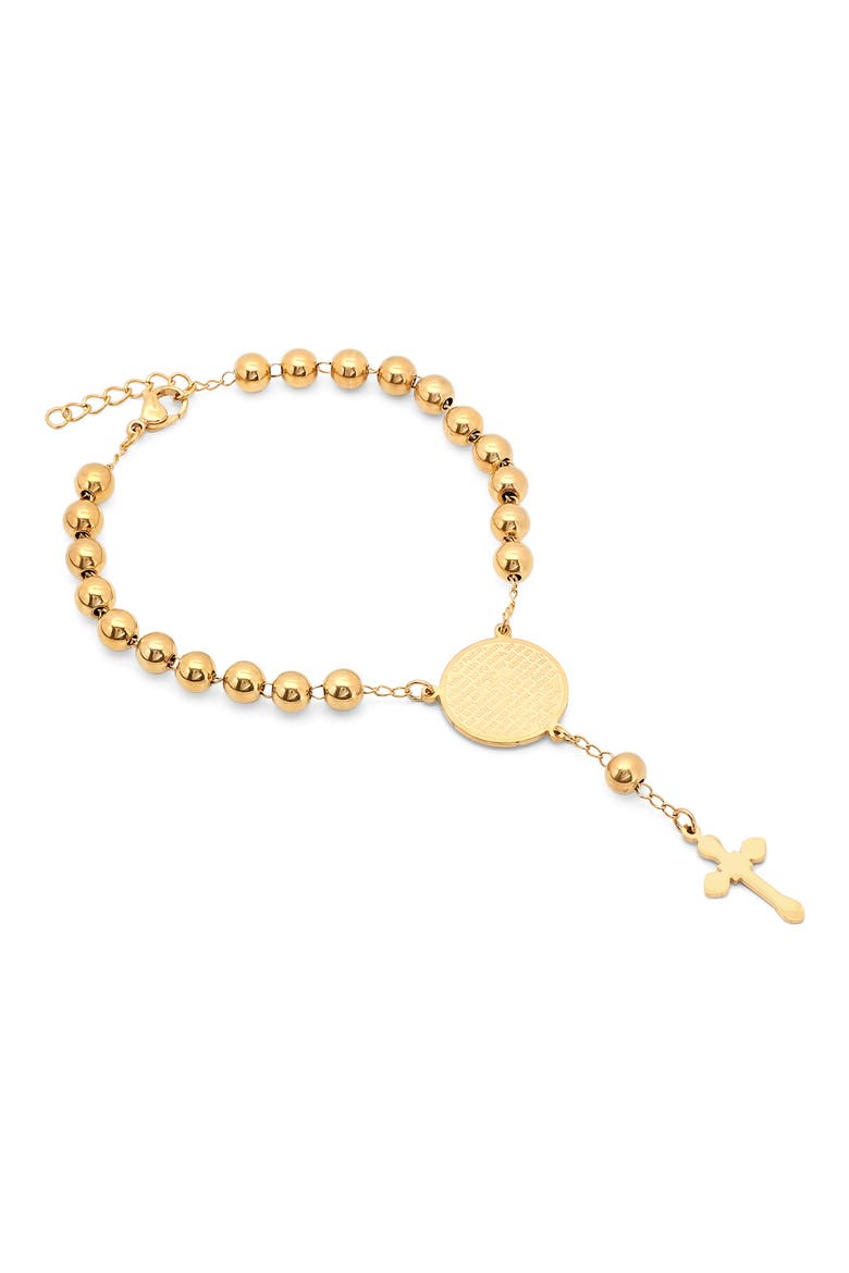 18K Rose Gold Plated Stainless Steel Prayer Cross Bracelet, Alternate, color, YELLOW