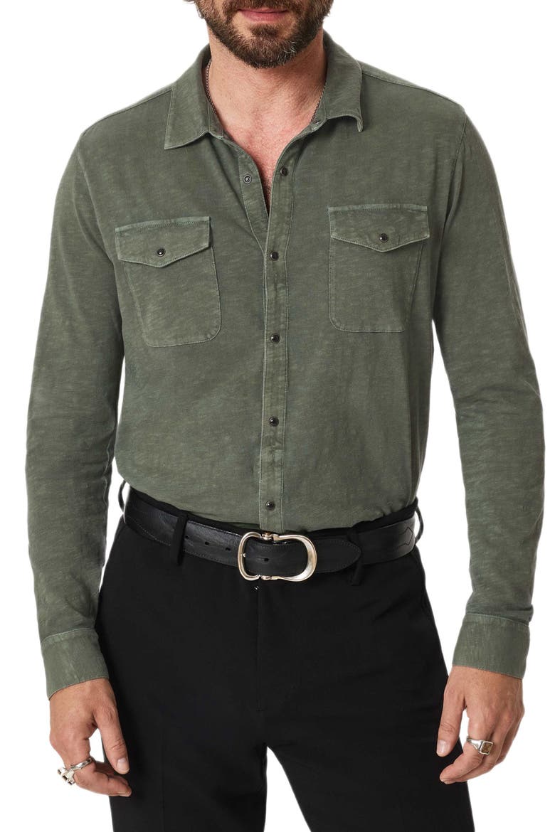 Arvon Vintage Wash Slub Organic Cotton Snap-Up Western Shirt, Alternate, color, ARMY GREEN