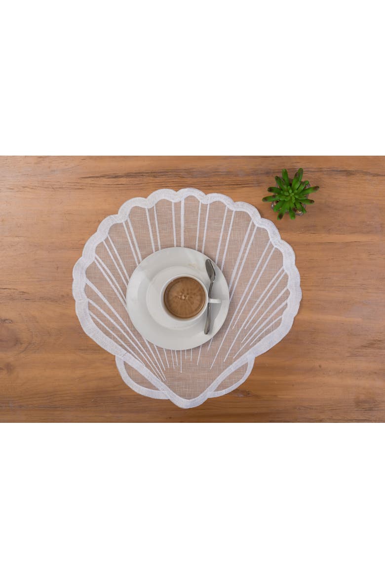 Shells Cutwork Clear Sheer Set of 6 Round Placemats 17", Alternate, color, Blue