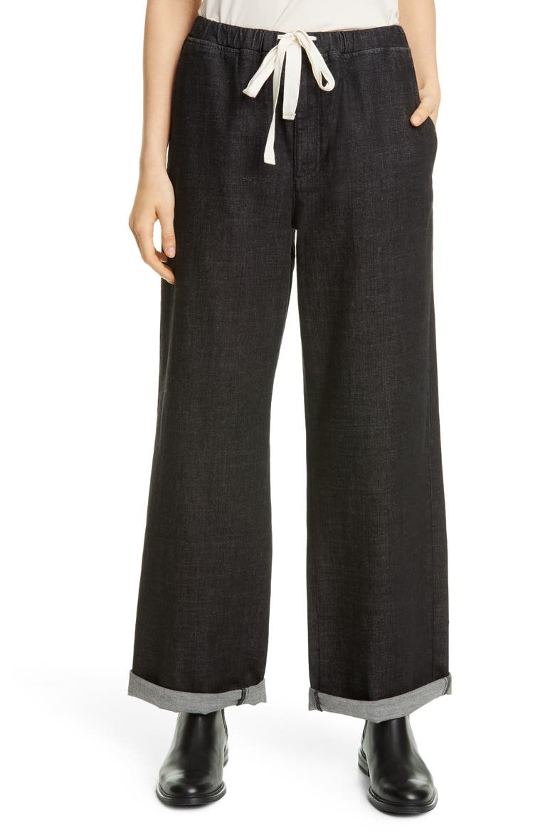 Organic Cotton Wide Leg Pants (Nordstrom Exclusive), Alternate, color, VINTAGE BLACK