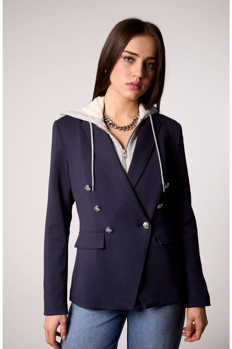 Helen Double-Breasted Blazer with Removable Hoodie Insert, Main, color, Navy