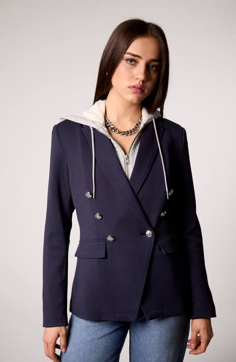 Helen Double-Breasted Blazer with Removable Hoodie Insert