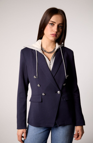 BLUE REVIVAL Helen Double-Breasted Blazer with Removable Hoodie Insert