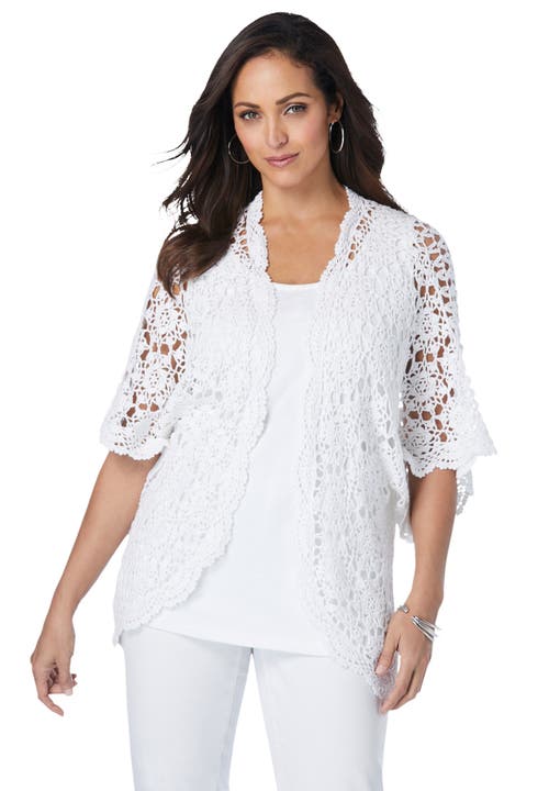 Jessica London Crochet Cardigan In White
