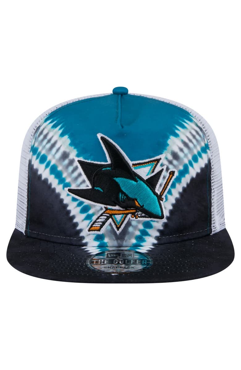 New Era Men's New Era Black/Teal San Jose Sharks Throwback V-Dye Adjustable Golfer Hat, Alternate, color, Black
