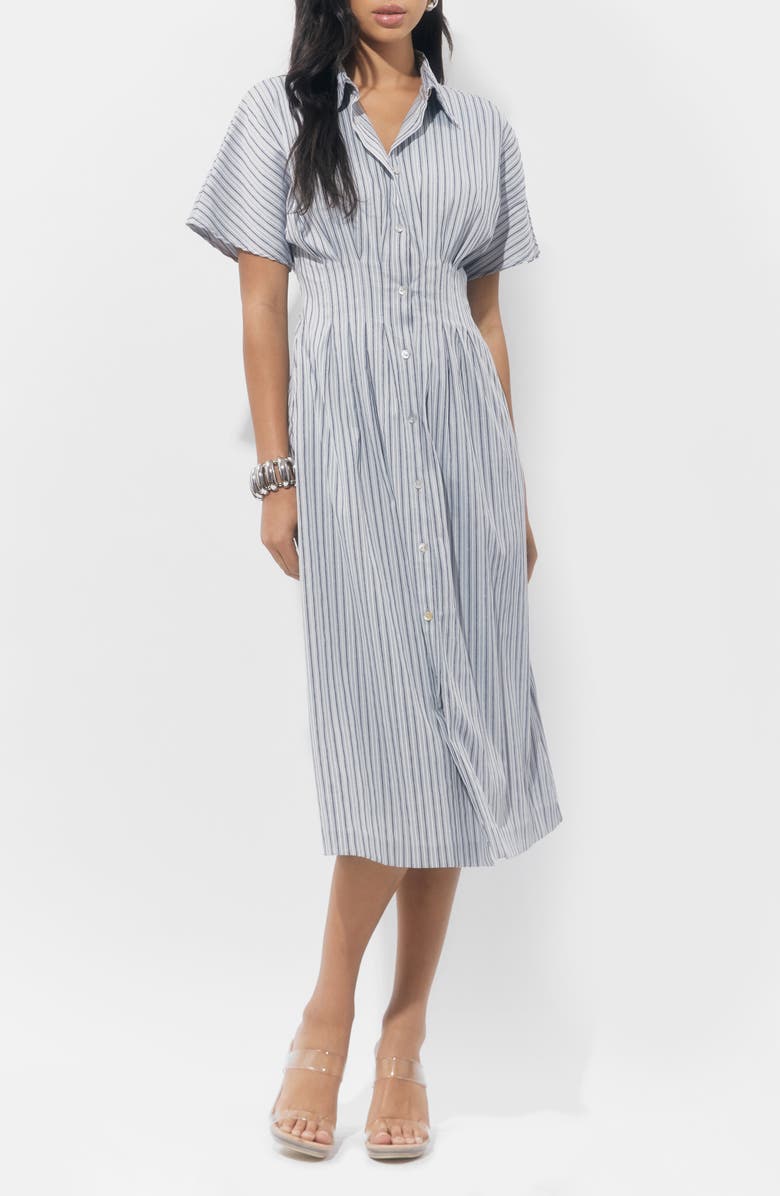 Adelyn Rae Audrey Stripe Cotton Blend Shirtdress, Alternate, color, Grey