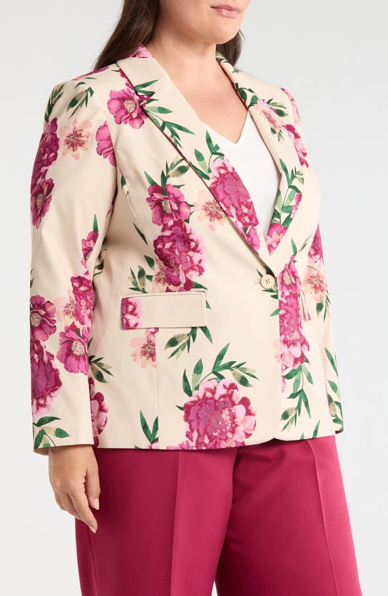 Tahari ASL Print One-Button Blazer, Alternate, color, Sand Berry Floral