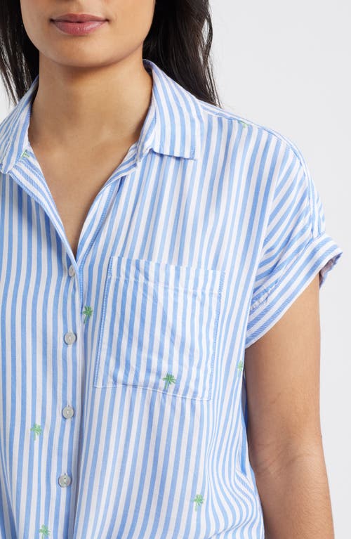 Beachlunchlounge Rosie Embroidered Tie Front Short Sleeve Button-up Shirt