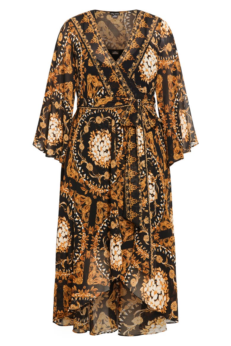 Paris Print Long Sleeve Faux Wrap Maxi Dress, Alternate, color, PRINT