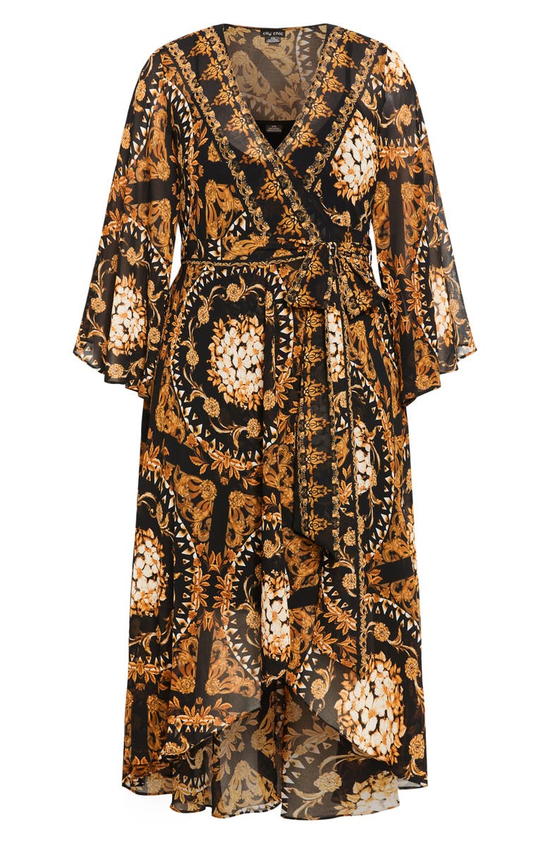 City Chic Paris Print Long Sleeve Faux Wrap Maxi Dress, Alternate, color, Print