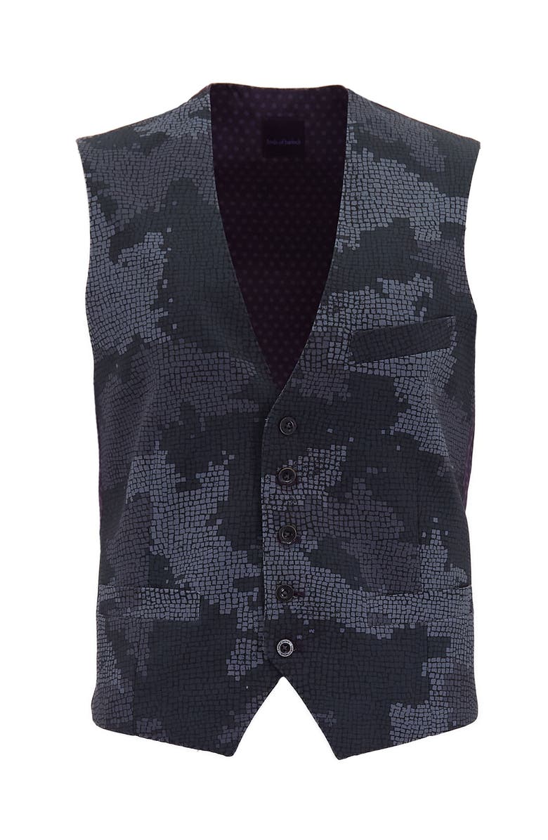 Lords of Harlech Wesley Tailored Wool Waistcoat, Main, color, Camo Mosaic Coal