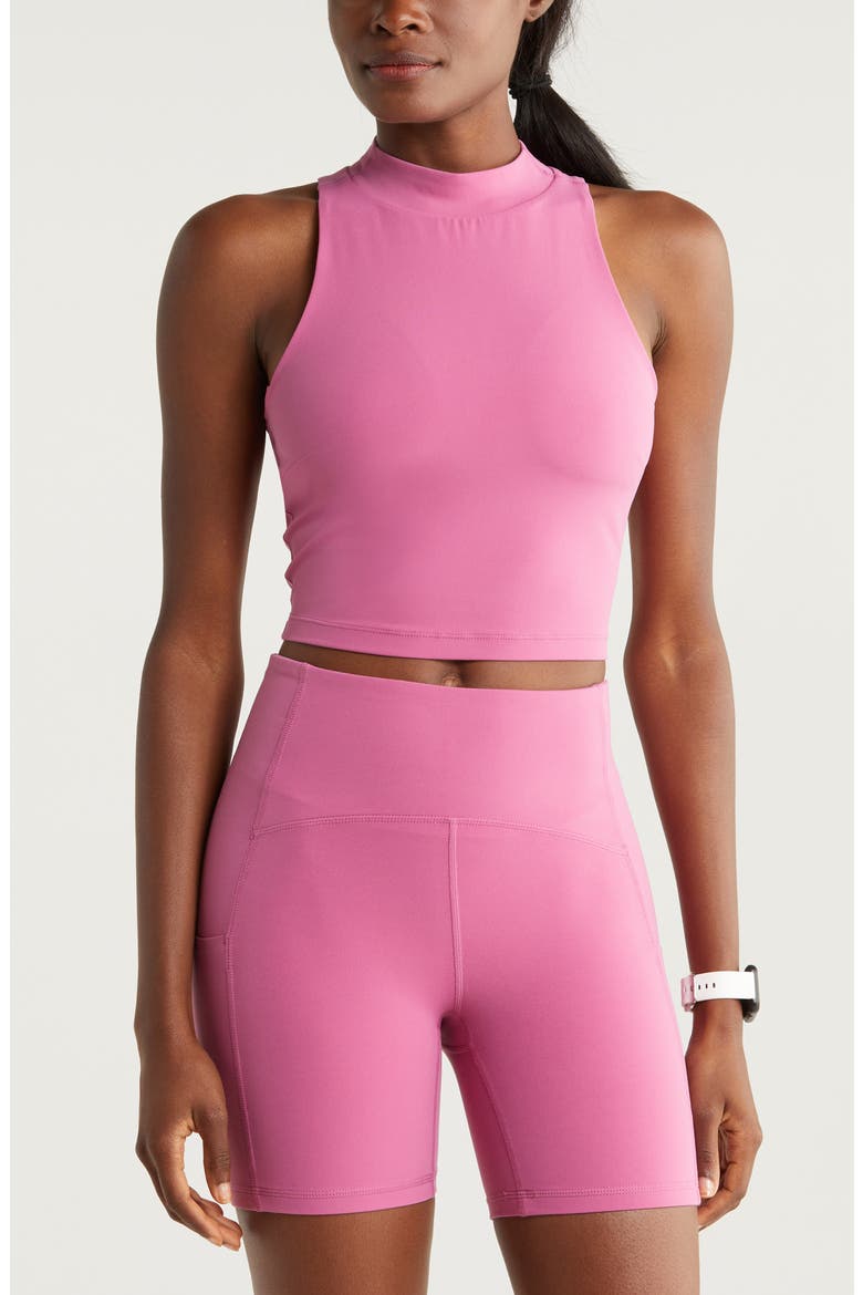 Studio Luxe Mock Neck Support Crop Tank, Main, color, PINK VIOLET