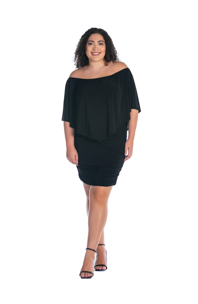 24seven Comfort Apparel Convertible Bodycon Mini Dress Ruffled Sleeve, Main, color, Black