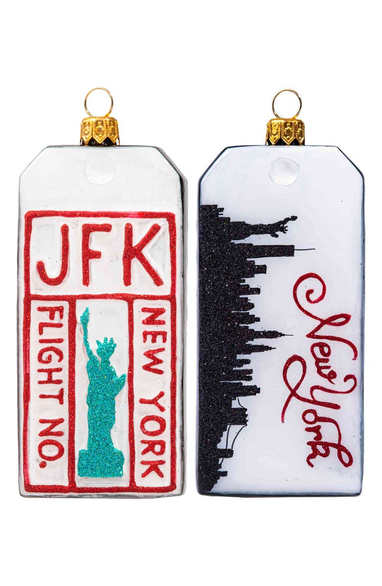 Joy to the World Collectibles New York Luggage Tag Glass Ornament, Alternate, color, White