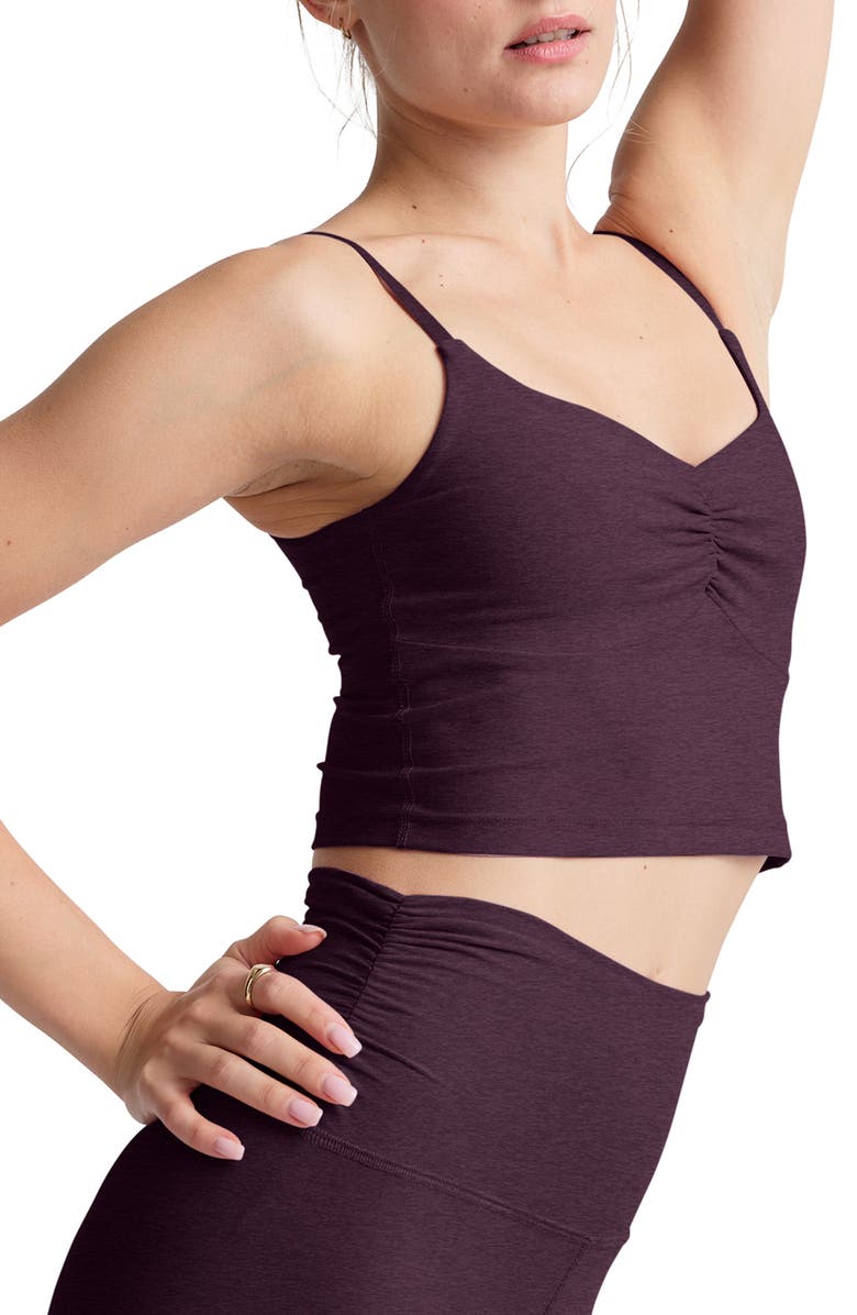 Beyond Yoga Shirred Crop Camisole, Alternate, color, Eggplant Purple Heather