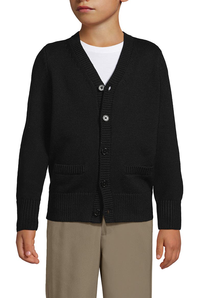 School Uniform Boys Cotton Modal Button Front Cardigan Sweater, Main, color, Black