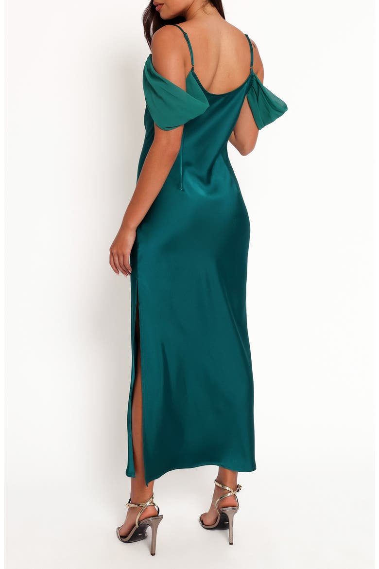 Reyna Off the Shoulder Satin Maxi Dress, Alternate, color, EMERALD GREEN