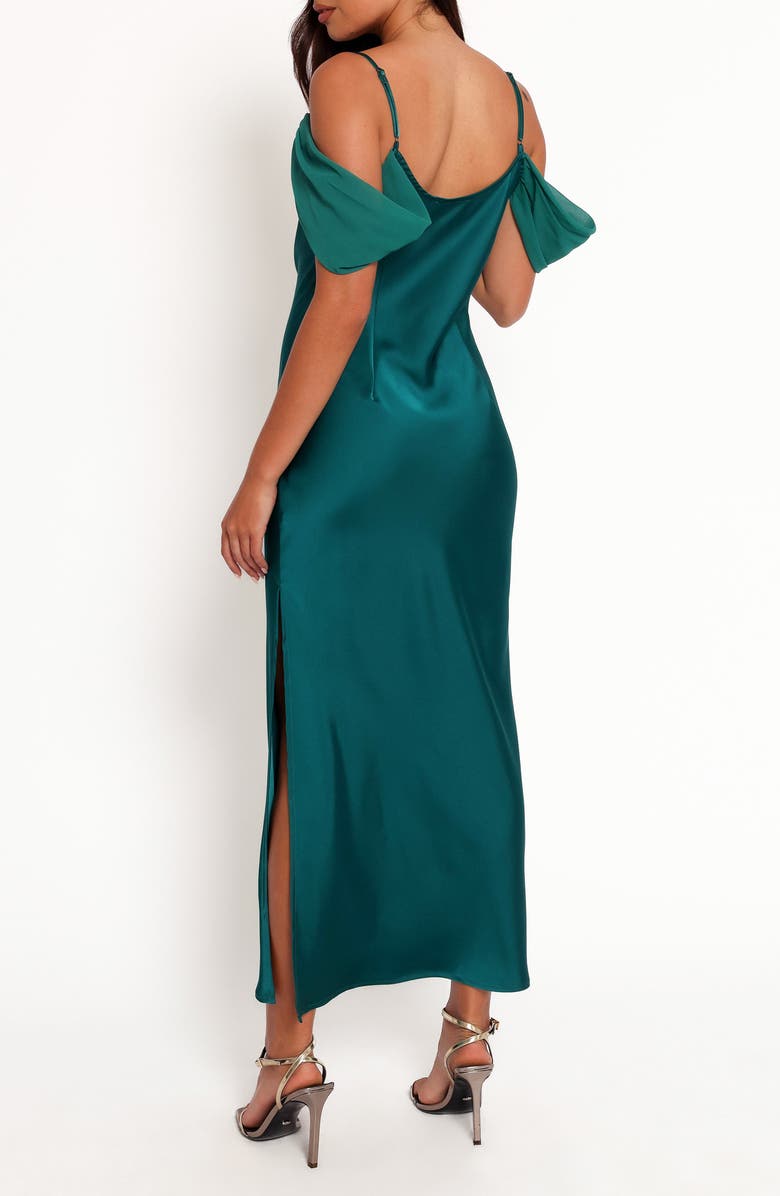 Petal & Pup Reyna Off the Shoulder Satin Maxi Dress, Alternate, color, Emerald Green