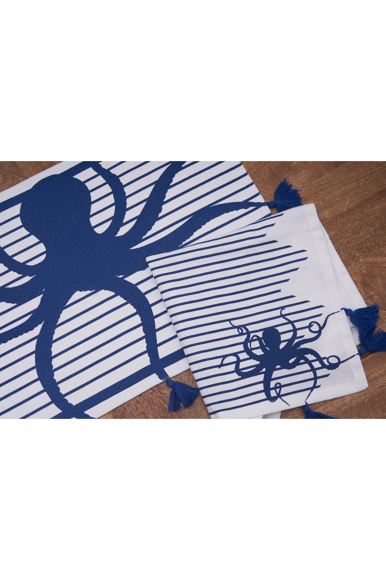 Indigo Octopus Stripes and Tassels Machine Washable Napkins Set of 6, Alternate, color, Blue
