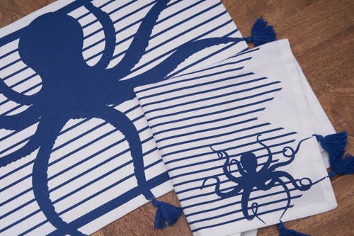 C & F Home C&f Home Indigo Octopus Stripes And Tassels Machine Washable Napkins Set Of 6 In Blue