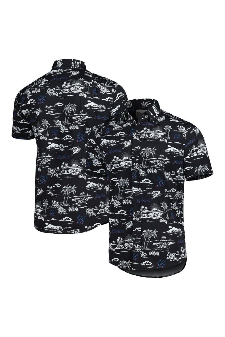 Men's Reyn Spooner Black Miami Marlins Kekai Performance Button-Up Shirt, Main, color, Black