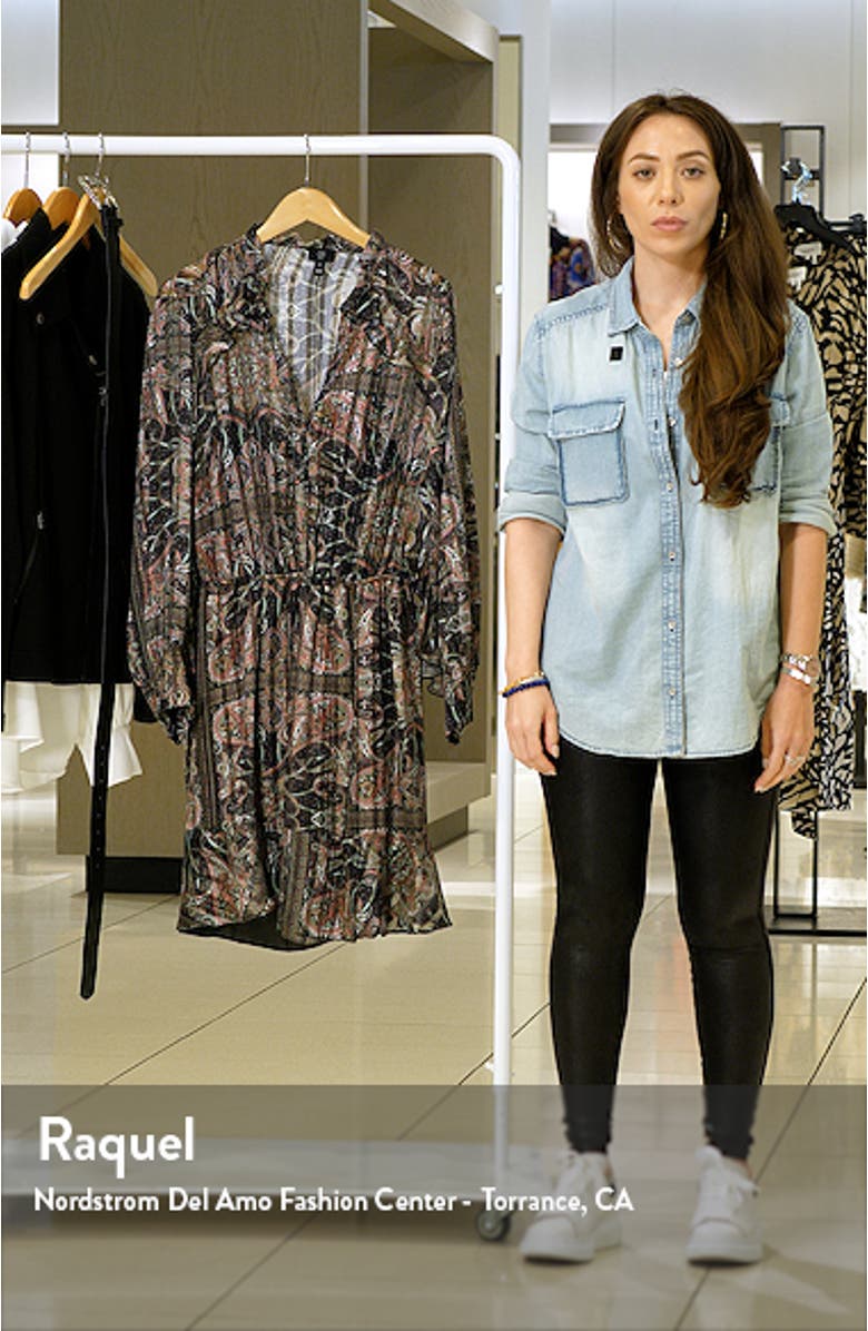 Belted Paisley Print Long Sleeve Chiffon Dress, sales video thumbnail