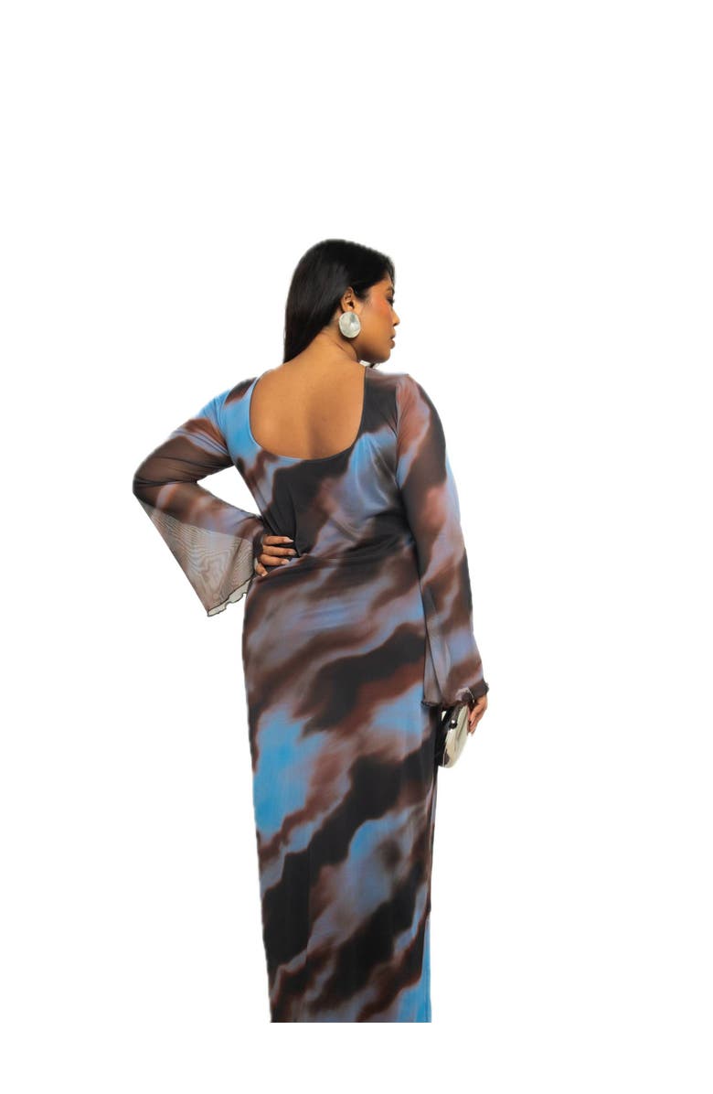 FASHION-SZN CURVE Plus Size Abstract Print Mesh Maxi Dress, Alternate, color, Blue