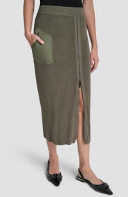 DKNY Zipper Slit Midi Sweater Skirt